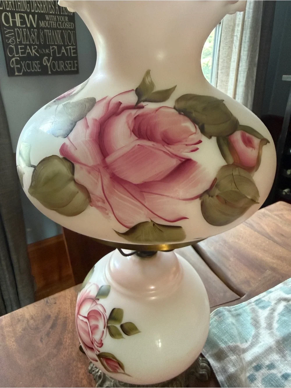 VNTG Gone With The Wind GWTW Hurricane Parlor Lamp 20” Hand Painted REWIRE READ
